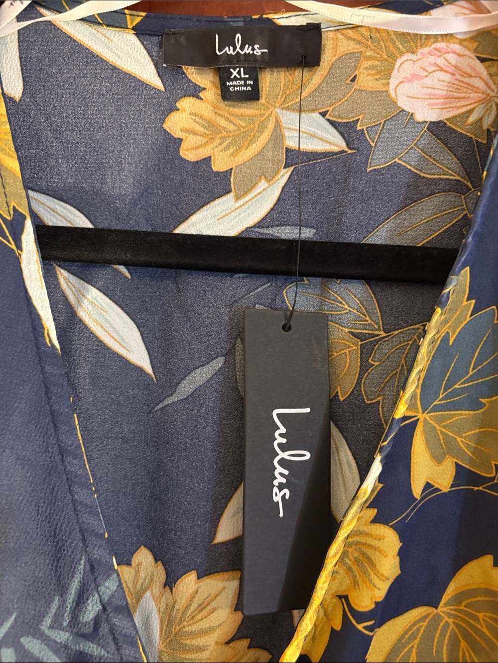 Lulu's Navy Floral Wrap Dress with Yellow & Blush Blooms - Picture 2 of 8
